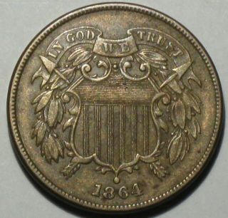 1864 Large Motto Two Cent Piece Civil War Era U.  S.  Coin