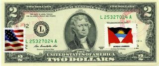$2 Dollars 2013 Stamp Cancel Flag Of Un From Antigua & Barbuda Value $99.  95
