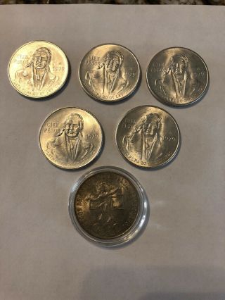 5 - 1979 Mexico 100 Pesos Silver Coin.  720 Pure And 1 - 1968 Olympic 25 Peso.  720