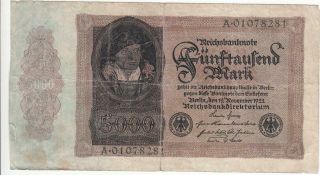 Old German Germany Banknote 5000 Mark - 1922