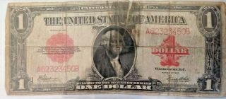 1923 $1.  00 Red Seal Large Size U.  S.  Note - Heavily Circulated