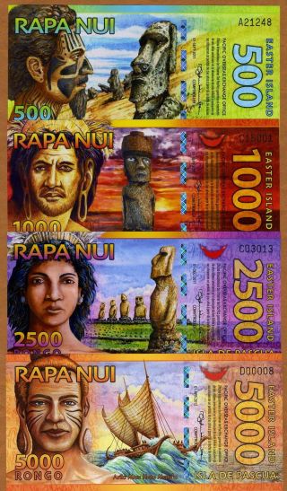 Set Easter Island,  500;1000;2500;5000 Rongo,  2011 - 2012,  Polymer,  Unc