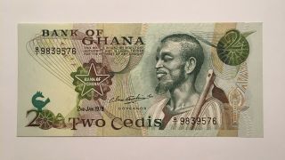 1978 Ghana 2 Cedis Banknote,  Bank Of Ghana,  Pick 14c,  Crisp Uncirculated