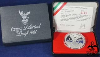1991 Mexico Onza Libertad 1oz Silver.  999 Proof Coin W/ Box,  Sleeve,  &