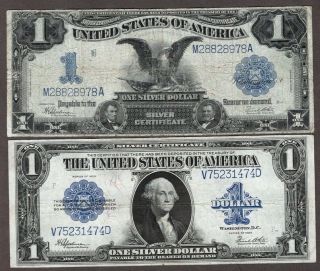 1899 & 1923 $1.  00 Silver Certificates,  Circulated,  Decent