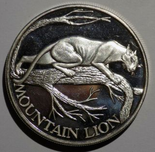 Mountain Lion North American Wildlife Series 2 Oz.  999 Fine Silver Art Round
