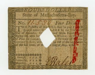 (ma - 281) May 5th,  1780 $4 Massachusetts Colonial Currency Note