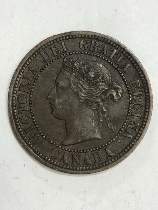 1876 One Cent Victoria Dei Gratia Regina Canada Coin