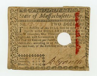(ma - 279) May 5th,  1780 $2 Massachusetts Colonial Currency Note
