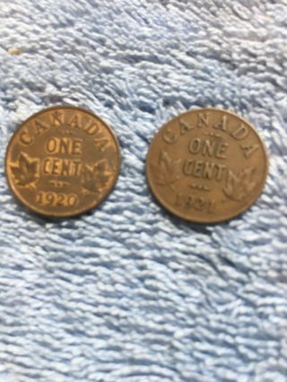 1920,  1921 Canadian Pennies