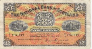National Bank Of Scotland 1 Pound Alexander Edinburgh 1957 P - 258 Vf