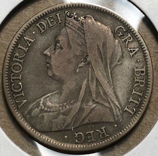 1898 Great Britain Queen Victoria Half Crown Silver Coin Vf,