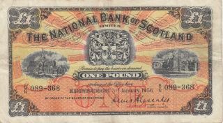 National Bank Of Scotland Uk Britain 1 Pound Alexander Edinburgh 1956 P - 258 Vf