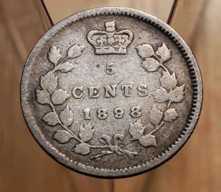 1898 Canada Queen Victoria 5 Cents Silver Coin 2