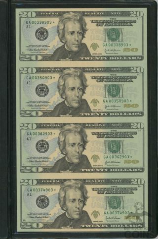 (4) 2004 A $20 Uncut Currency Notes Bills Uncirculated