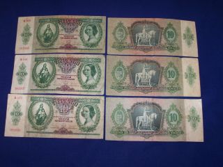 Set Of 6 Different Bank Notes From Hungary 10 Pengo Issued 1936