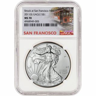 2011 - (s) American Silver Eagle - Ngc Ms70 - San Francisco Trolley Label
