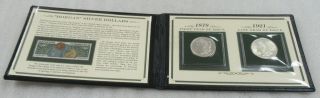 1878 S & 1921 First And Last Years Of Morgan Silver Dollars In Display Case