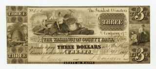 1839 $3 The Washington County Bank - Calais,  Maine Note