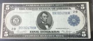 U.  S.  1914 $5 Federal Reserve Note - Washington,  Dc - Blue Seal - Ny Federal Res.