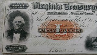 $50 Oct 15th 1862 Richmond,  Virginia Treasury Note Obsolete Confederate Currency 2
