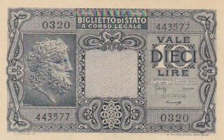 Ef 1944 Italy 10 Lire Note,  Pick 32b