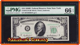 Jc&c - Fr.  2012 - B 1950b $10 Federal Reserve Note York,  Ny - Gem 66 Epq By Pmg
