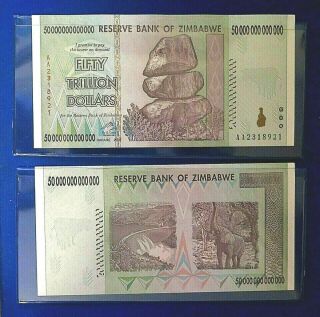 100 Trillion Dollars Zimbabwe / 2 X 50 Trillion Zimbabwe Bank Notes 2008 Aa Unc