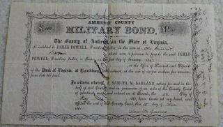 Authentic 1863 Confederate States Civil War $100 Military Bond Amherst Virginia