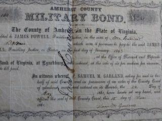 AUTHENTIC 1863 Confederate States Civil War $100 Military Bond Amherst Virginia 4