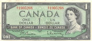 Canada $1 1954 Series A/y Que Ii Circulated Banknote Can10