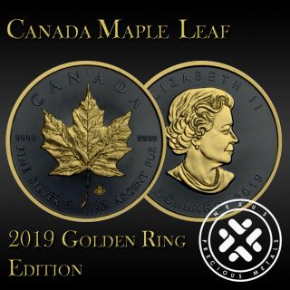 Canada 2019 Maple Leaf Silver 9999 1oz Golden Ring Edition