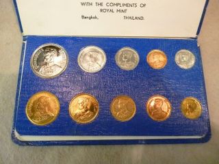 Thailand 1957 Royal 10 Coin Set Uncirculated With Blue Case And Tassle