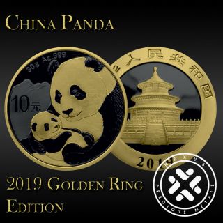 China 2019 Panda Silver 999 30g Golden Ring Edition