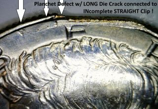 1964d Defective Planchet,  Straight Clip Error Silver Kennedy Half Dollar Coin Nr