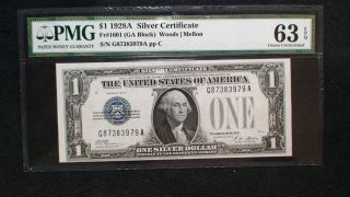 1928 A One Dollar Pmg Cu63 Epq Silver Certificate Funny Back $1 Bill Buy It Now