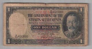 561 - 0043 Straits Settlement | Kgv Government,  1 Dollar,  1935,  Pick 16b,  Fine