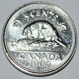 Canada 2000 P 5 Cents Elizabeth Ii Canadian Nickel Five Cent