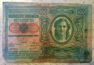 Hundert 100 Kronen 1912 Austrian Banknote Bill