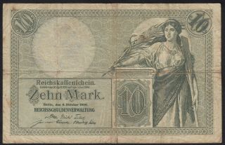 1906 10 Mark Germany Rare Old Vintage Paper Money Banknote Currency Antique F