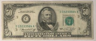 Federal Reserve Series 1974 FIFTY DOLLAR Bill Old Currency Small Head $50 3
