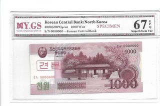 2008 Korea Central Bank Specimen 1000 Won Yhfg 67 Epq Gem Unc