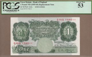 Great Britain: 1 Pound Banknote,  (au Pcgs53),  P - 369c,  Rb - 4b,  Replacement,  1955 - 60,  No