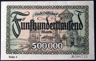 DÜsseldorf 1923 500,  000 Mark Inflation Notgeld Series 8 Germany Dusseldorf