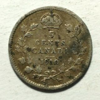 1910 Canada 5 Cents - 92.  5 Silver Coin Of Edward Vii - Pointed Leaves