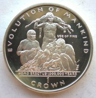 Gibraltar 1998 Homo Erectus Use Fire 1 Crown Silver Coin,  Proof