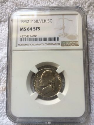 1942 P Ty2 Silver Jefferson Nickel Ngc Ms64 5fs