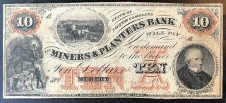 North Carolina Miners And Planters Bank $10 Note Murphy Slave Scene Cotton