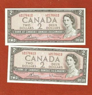 2 1954 Consecutive Serial Number Two Dollar Bank Notes Notes E444