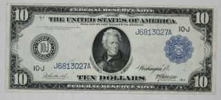 1914 $10 Federal Reserve Note Kansas City Fr.  940 Circ Net Fine Holes (027a)